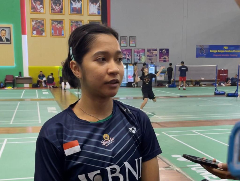 Pemain tunggal putri Ester Nurumi Tri Wardoyo menantikan pertandingan di Kejuaraan Beregu Asia (BATC) 2024.