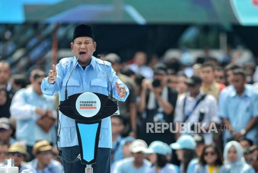 Capres 02 Prabowo Subianto dalam Kampanye Akbar di Stadion Utama Gelora Bung Karno, Jakarta, Sabtu (10/2/2024). Dok. Republika