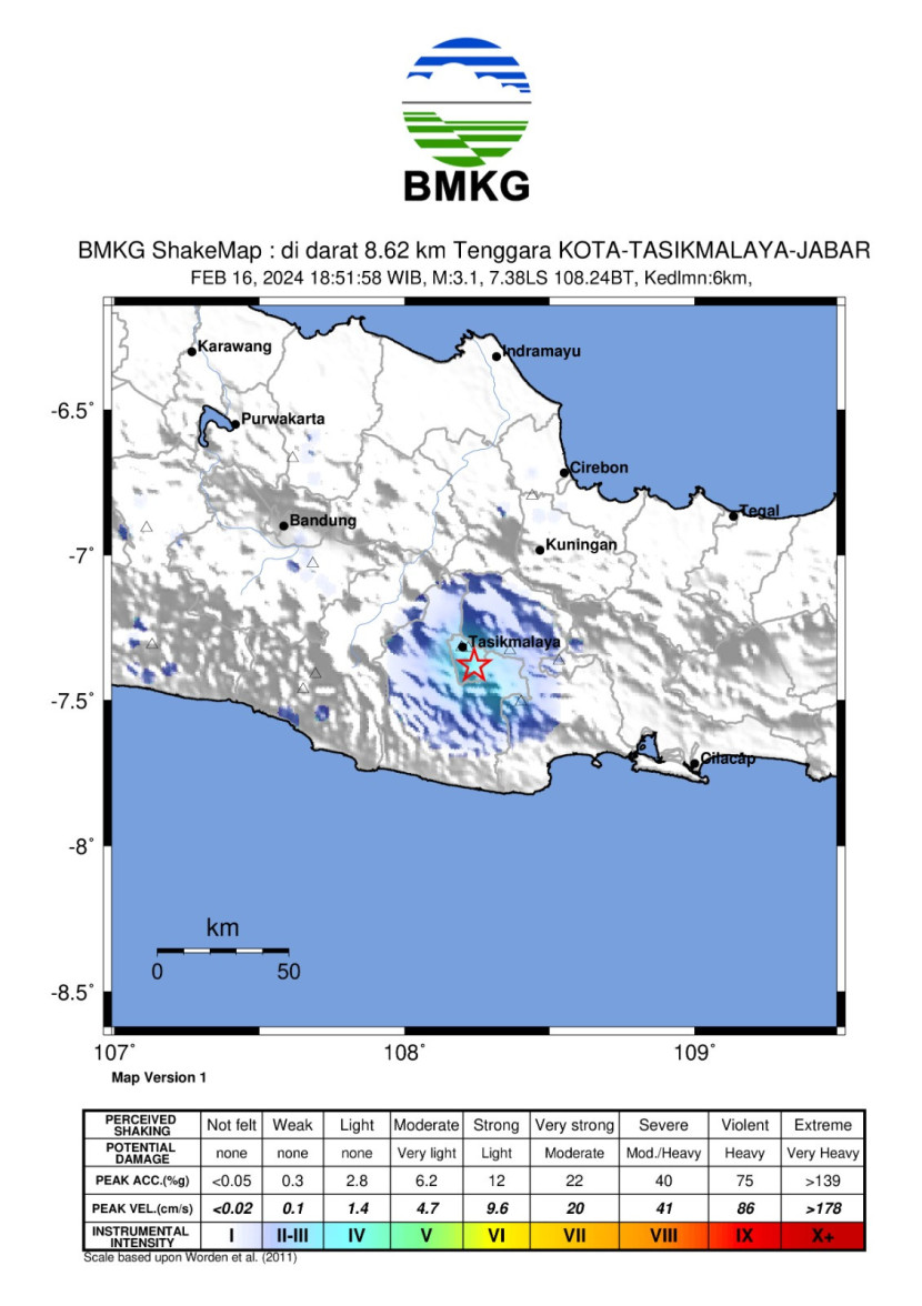 Gempa bumi magnitudo 3,1 terjadi di wilayah Kota Tasikmalaya. Dok Republika