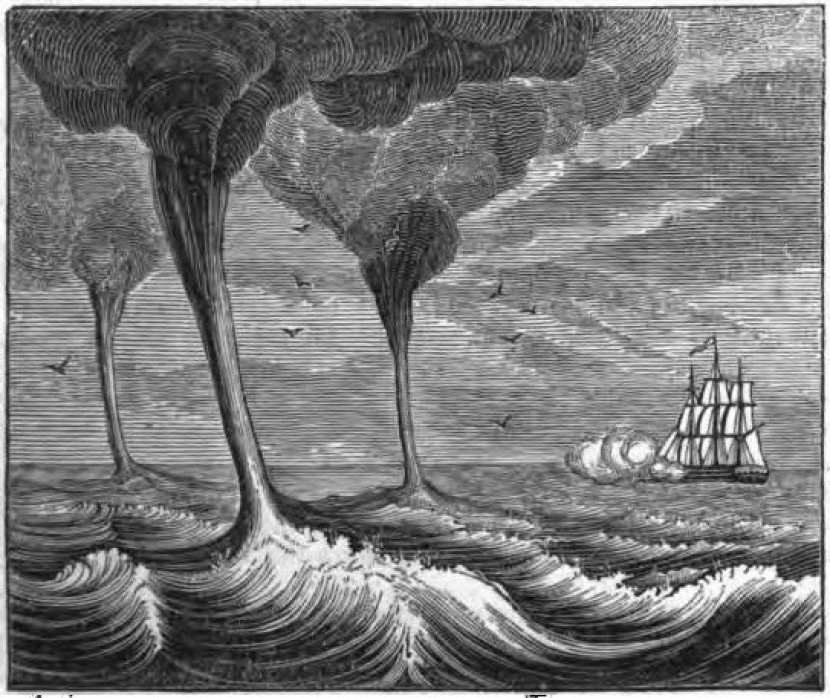 Ilustrasi fenomena sengkayan alias waterspout. Wikimedia Commons.