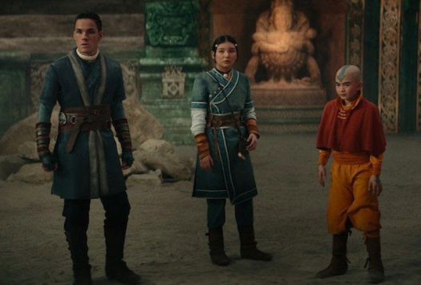 Aksi Aang, Katara, dan Soka dalam serial Avatar The Last Airbender. (Netflix)