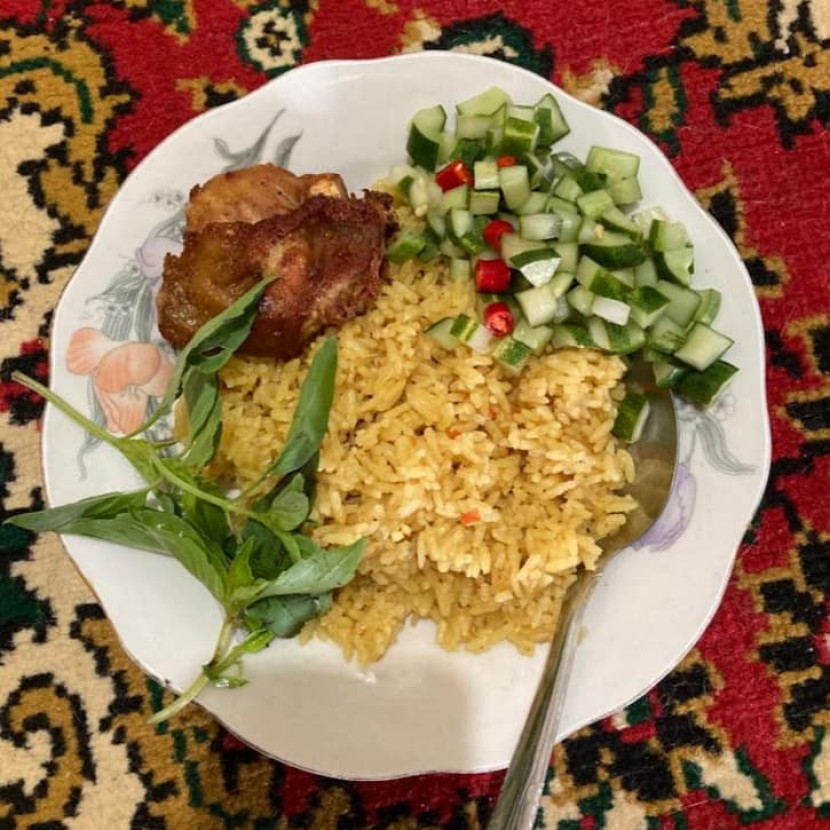 Nasi minyak atau nasi samin ini makanan khas keluarga Sultan Palembang Darussalam zaman dulu. (Foto: SumatraLink.id/Mursalin Yasland)