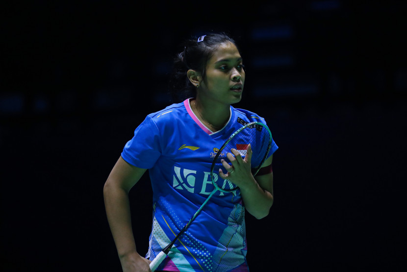 Pemain tunggal putri Indonesia, Gregoria Mariska Tunjung menunjukkan dominasinya melawan pemain Korea, Kim Ga Eun di babak pertama French Open 2024. (Sumber foto: PBSI)