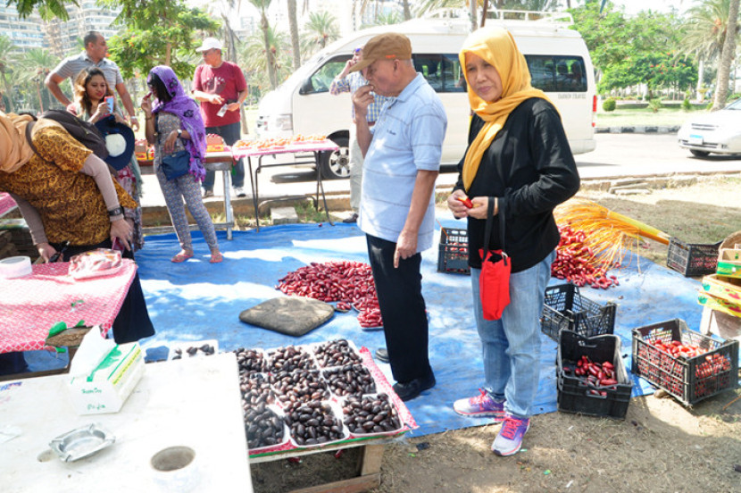 Menjual buah kurma muda dan kurma yang siap dimakan di Taman Istana Montazah, Mesir. (FOTO: Maspril Aries)