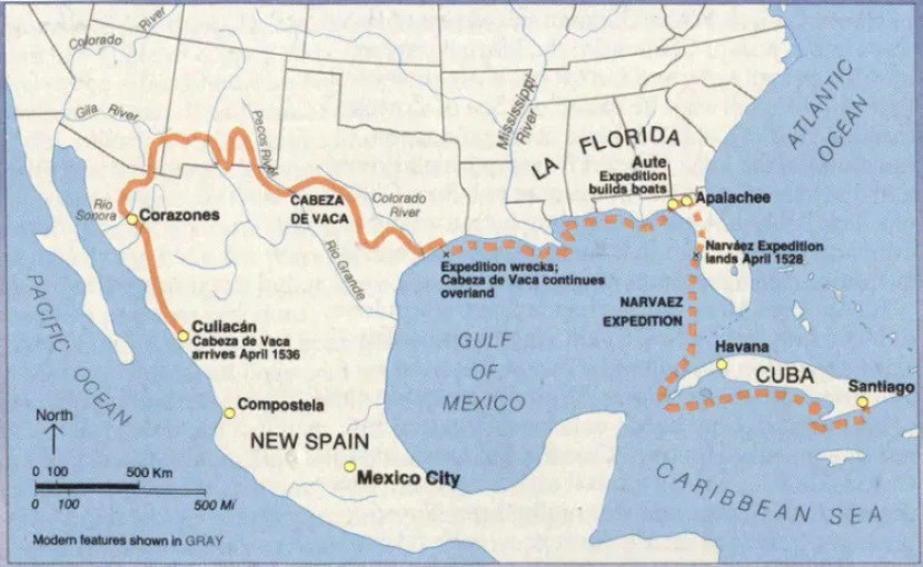 Jalur penjelajahan Estevanico. (Dig History)