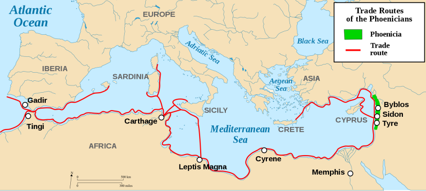 Jalur pelayaran pelaut Fenisia. (Wikimedia Commons)