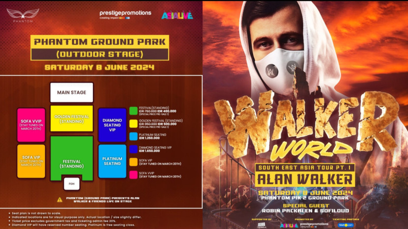 Poster konser Alan Walker di Indonesia bertajuk Walker World Southeast Asia Tour Part 1 pada 8 Juni 2024. (Foto: Color Live Asia)