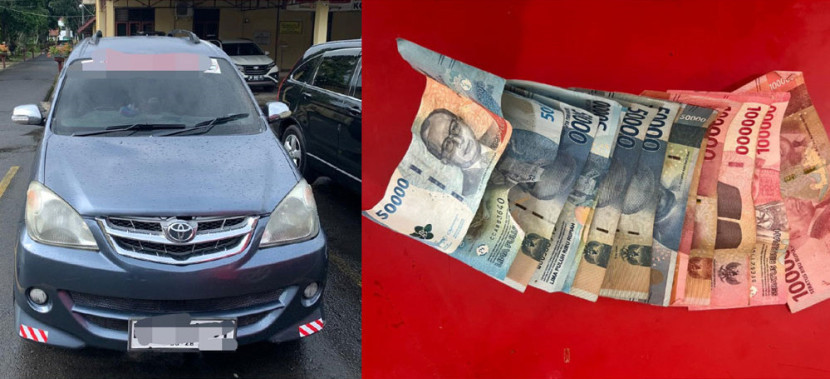 Barang bukti mobil dan uang yang disita dari pelaku. (FOTO: Dok. Polres Prabumulih)