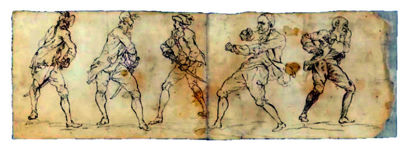 Di sisi belakang sketsa, terdapat lima gambar sosok yang menggambarkan dua pria berbeda/Museum of the American Revolution