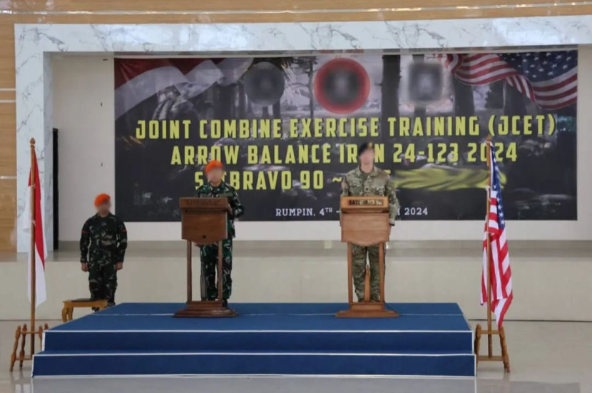 Upacara penutupan latihan bersama antara Satbravo 90 Kopasgat dan Special Forces Operational Detachment Alpha.