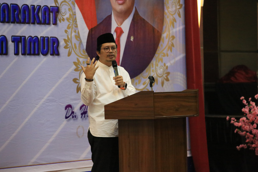 Mahyudin saat sambuatan dalam acara buka puasa bersama dengan para tokoh masyarakat Kaltim, di Balikpapan, Selasa (2/4/2024).