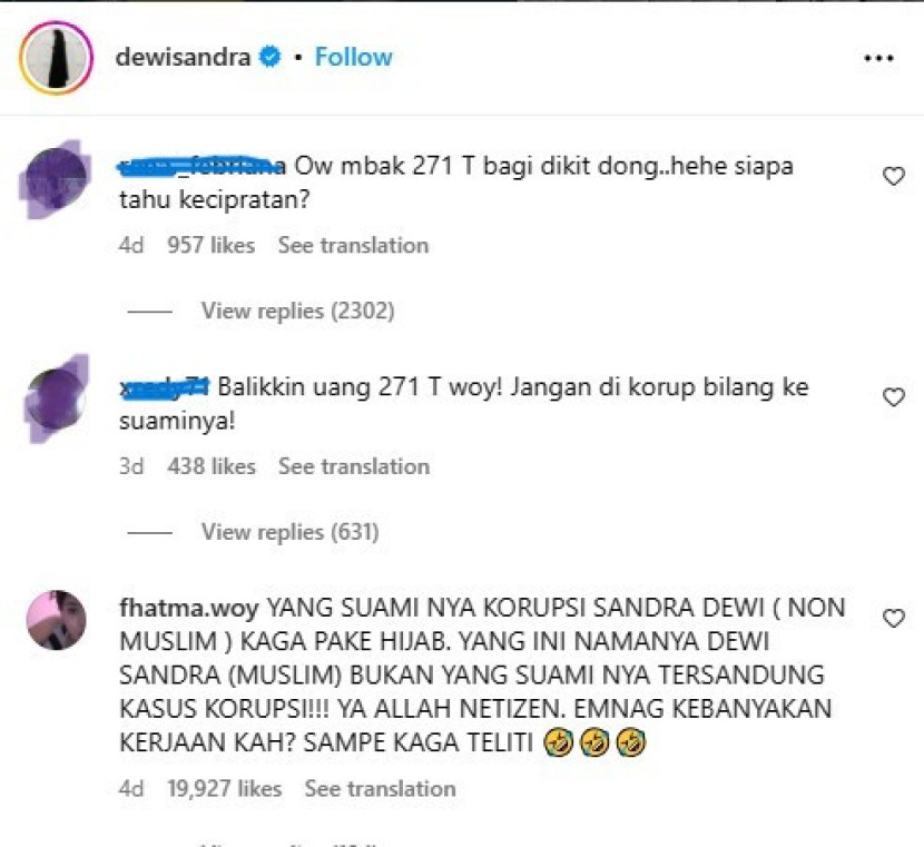 Tangkapan layar Instagram Dewi Sandra (sumber: Ig: @dewisandra)