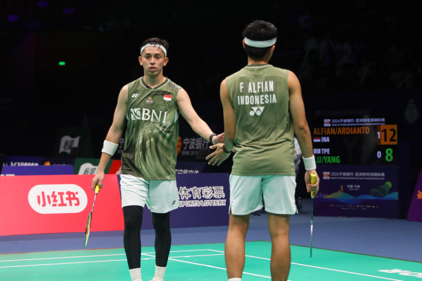 Pasangan ganda putra Fajar Alfian/Muhammad Rian Ardianto akan melawan pasangan Cina, Liang Wei Keng/Wang Chang dari Cina di perempat final Kejuaraan Asia 2024. (Sumber foto: PBSI)