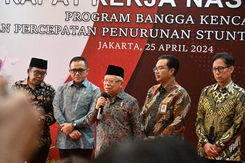 Wakil Presiden RI KH Ma'ruf Amin membuka Rakernas Bangga Kencana di Auditorium BKKBN, Jakarta Timur, Kamis (25/4/2024).