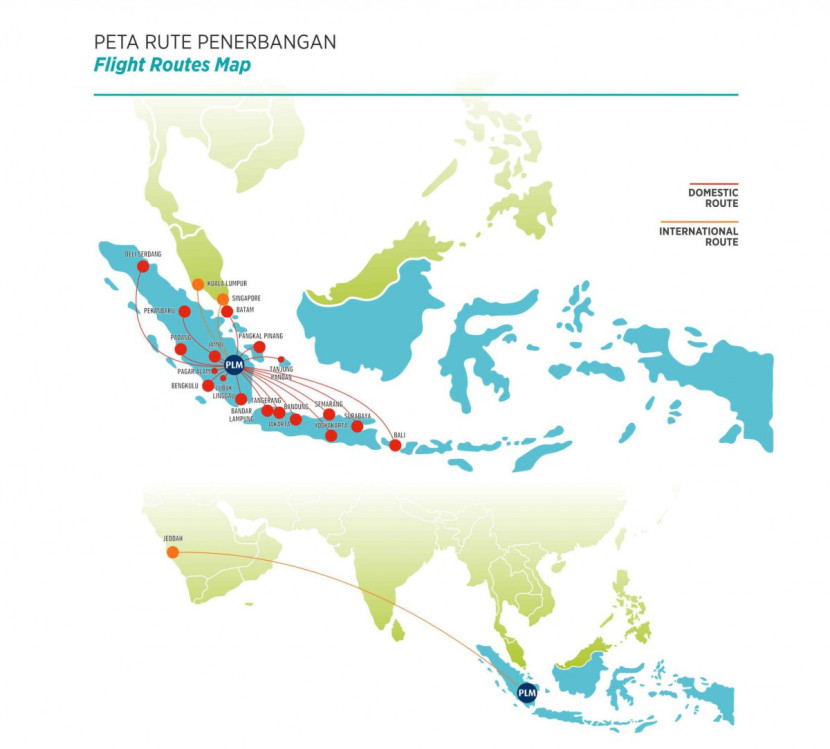 Peta rute penerbangan dari SMB II Palembang.