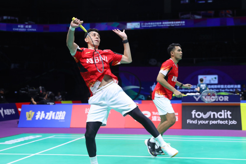 Fajar Alfian/Muhammad Rian Ardianto. Pelatih meminta pasangan ganda putra Indonesia mewaspadai Thailand di fase Grup Piala Thomas 2024. (Sumber foto: PBSI)