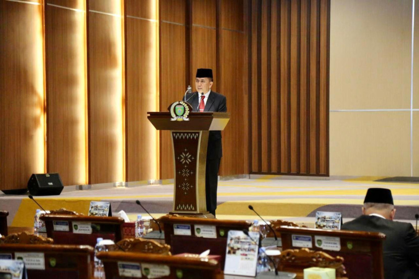 Pj Gubernur Sumsel Agus Fatoni pada Rapat Paripurna ke-LXXXIII DPRD Sumsel Tahun 2024. (FOTO: Humas Pemprov Sumsel) 