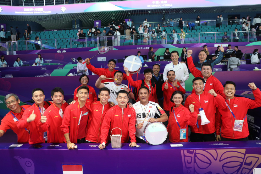 Tim Indonesia. Pasangan dadakan Fajar Alfian/Daniel Marthin menjadi penentu kemenangan tim Thomas Indonesia atas Korea dengan 3-1. (Sumber foto: PBSI)