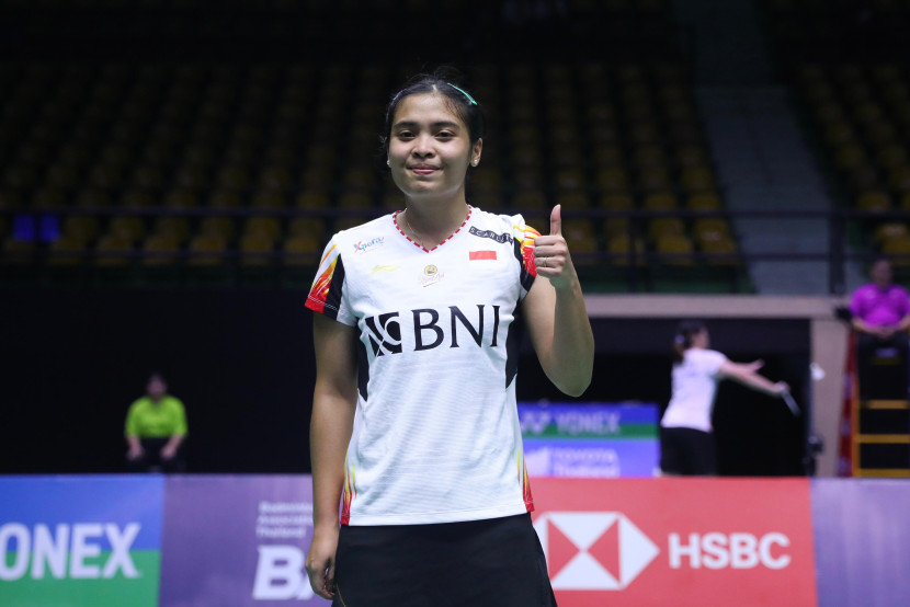 Pemain tunggal putri Gregoria Mariska Tunjung. Gregoria dikepung para pemain tuan rumah di Thailand Open 2024. (Sumber foto: PBSI)