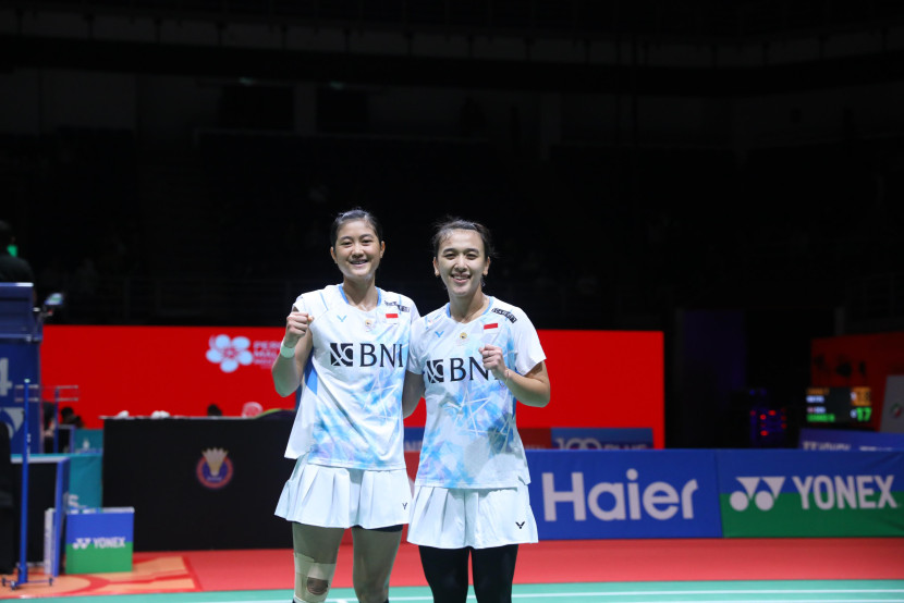 Pasangan ganda putri Febriana Dwipuji Kusuma/Amalia Cahaya Pratiwi. Ana/Tiwi mengalahkan pasangan tuan rumah di babak pertama Malaysia Masters 2024. (Sumber foto: PBSI)