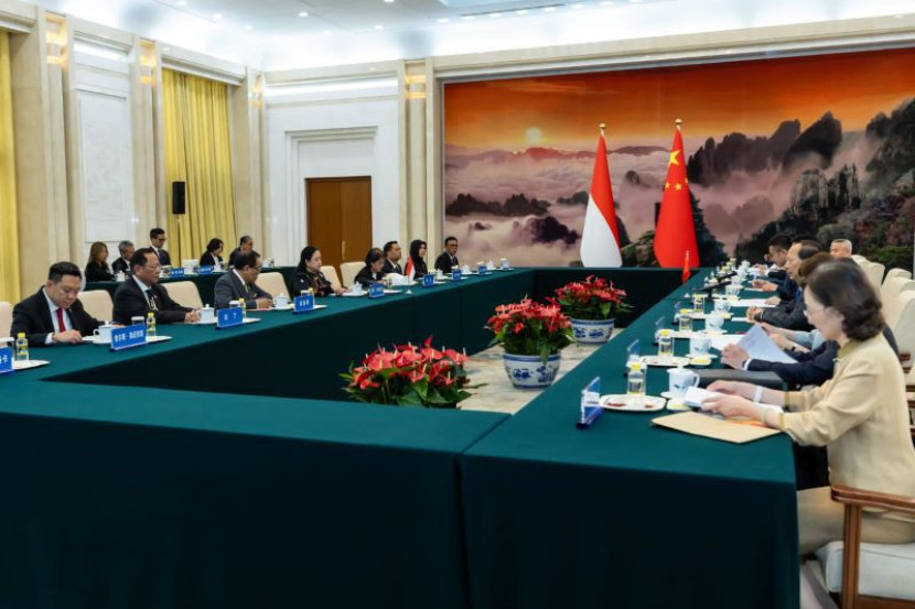 Ketua DPR RI Puan Maharani bertemu Chinese People's Political Consultative Conference (CPPCC) di Gedung Great Hall of The People, Beijing, China, Selasa (28/5/2024). (Foto: Dok Ruzka Indonesia/DPR RI)