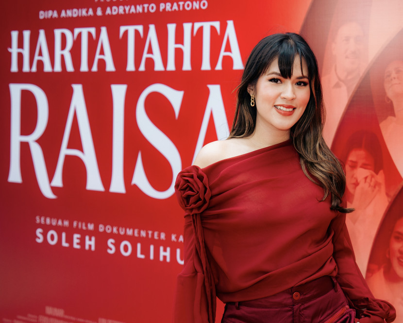 Penyanyi Raisa Andriana dalam press screening film Harta Tahta Raisa di Jakarta, Kamis (30/5/2024). (Imajinari)