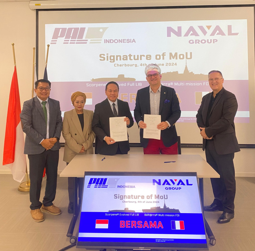 PT PAL Indonesia bersama Naval Group menandatangani MoU di Cherbourg, Prancis, Selasa (4/6/2024).