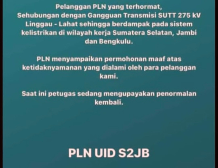 Pengumuman dari PT PLN di medsos.