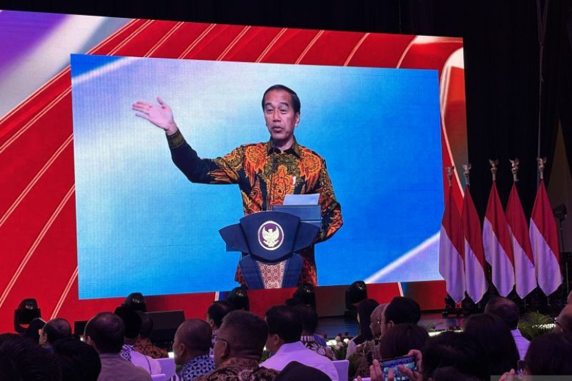 Presiden Joko Widodo saatPeresmian Peluncuran Digitalisasi Layanan Perizinan Penyelenggaraan Event di Jakarta, Senin (24/6/2024). (An)