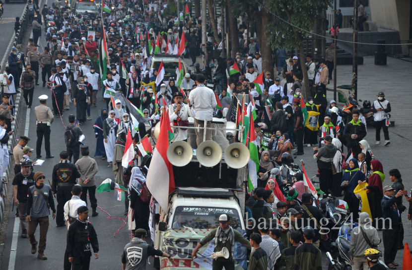 Aksi Bela Palestina dan Launching Gerakan Boikot Israel yang digelar Aliansi Bela Palestina Boikot Israel (Ababil) di Kota Bandung, Sabtu (13/7/2024). Foto: Edi Yusuf