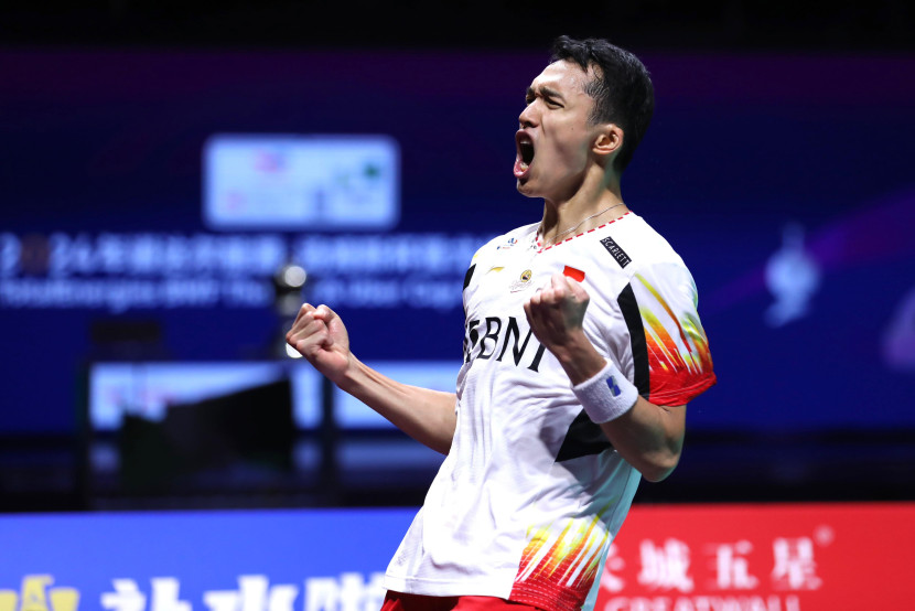 Pemain tunggal putra Jonatan Christie mengalahkan pemain Belgia di fase grup Olimpiade 2024. (Sumber foto: PBSI)