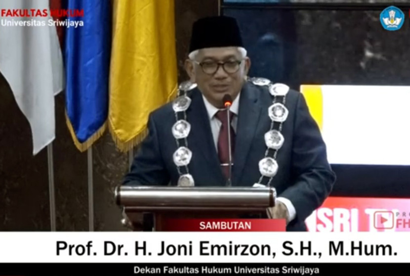 Joni Emirzon menyampaikan sambutan sebagai Dekan FH Unsri 2024 - 2028. (FOTO: Tangkapan Layar FH Unsri TV)