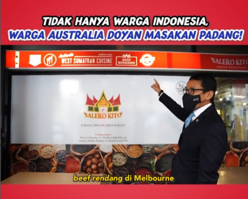 Menteri Pariwisata dan Ekonomi Kreatif Sandiaga S Uno tengah berada di Restoran Salero Kito, Melbourne Australia. (FOTO : IG @sandiuno)