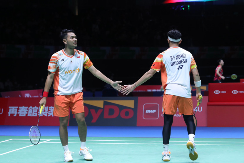 Pasangan ganda putra Fajar Alfian/Muhammad Rian Ardianto melangkah ke perempat final Japan Open 2024. (PBSI)