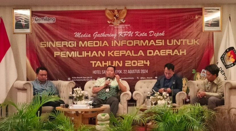 KPU Kota Depok mengelar media gathering, mengajak wartawan Persatuan Wartawan Indonesia (PWI) Kota Depok dan Ikatan Jurnalis Televisi Indonesia (IJTI) untuk sukseskan Pilkada, Menyala dan Menyenangkan di Hotel Savero Depok, Kamis (22/08/2024). (Foto: Dok Ruzka Indonesia)