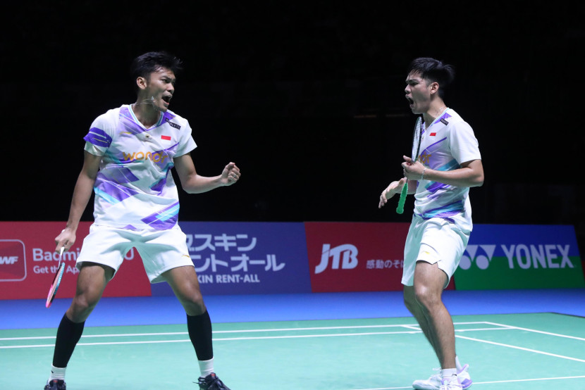 Langkah pasangan baru Daniel Marthin/Muhammad Shohibul Fikri terhenti di babak semifinal Japan Open 2024. (PBSI)