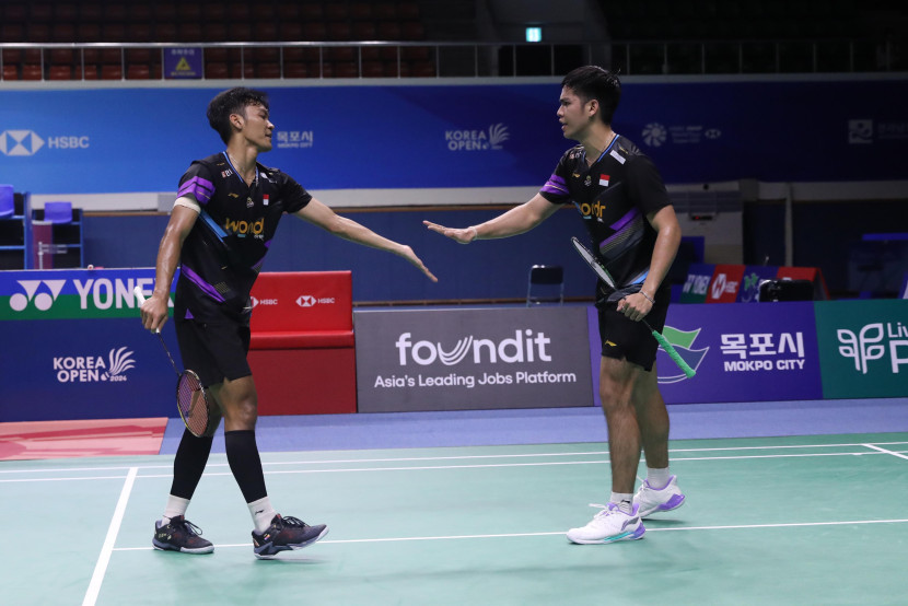 Dua pasangan baru yaitu Daniel Marthin/Muhammad Shohibul Fikri dan Bagas Maulana/Leo Rolly Carnando bentrok di semifinal Korea Open 2024. (PBSI)