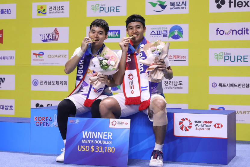 Pasangan Bagas Maulana/Leo Rolly Carnando menjuarai Korea Open 2024. (PBSI)