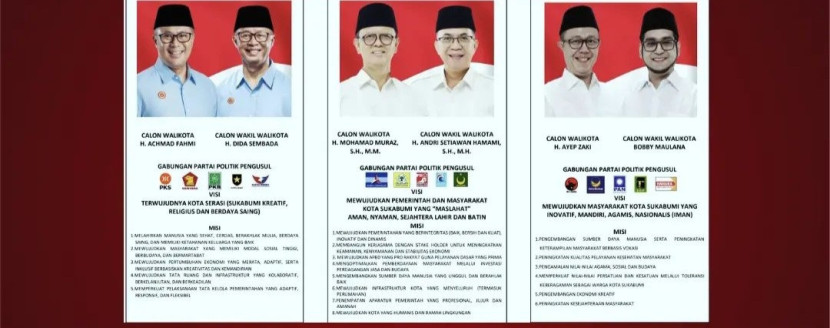 Tiga pasangan calon wali kota dan wakil wali kota Sukabumi dalam pilkada 2024.