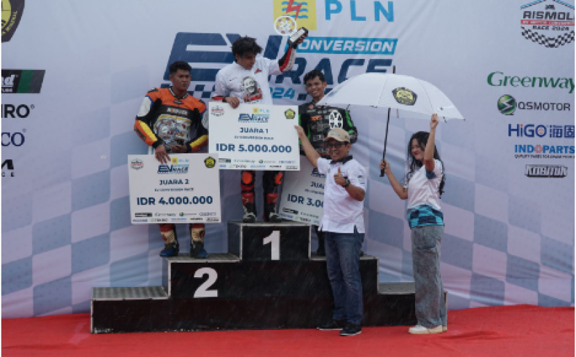 Penyerahan hadiah kepada pemenang EV Conversion Race 2 kategori 2kW di Sentul International Karting Circuit   dok PLN