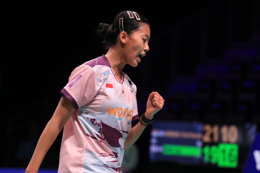 Pemain Indonesia, Putri Kusumawardani melangkah ke perempat final Denmark Open 2024. (PBSI)