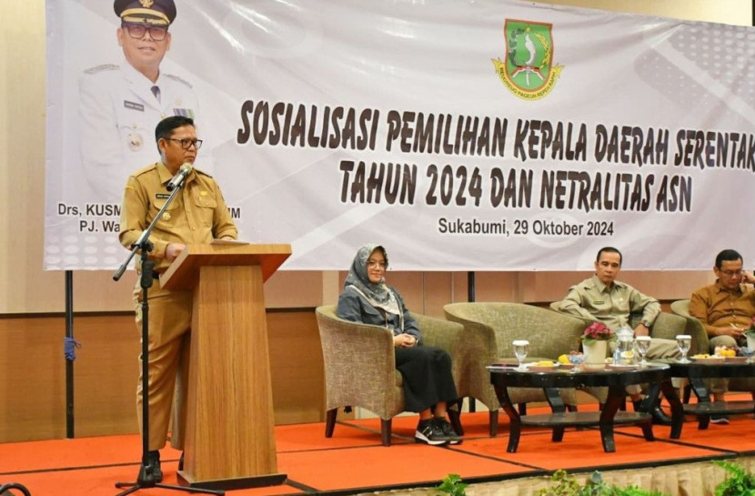 Sosialisasi penyelenggaraan pemilihan Gubernur dan Wakil Gubernur, Wali Kota dan Wakil Wali Kota serta netralitas ASN Tahun 2024 yang digelar di Hotel Horison Kota Sukabumi, Selasa (29/10/2024).