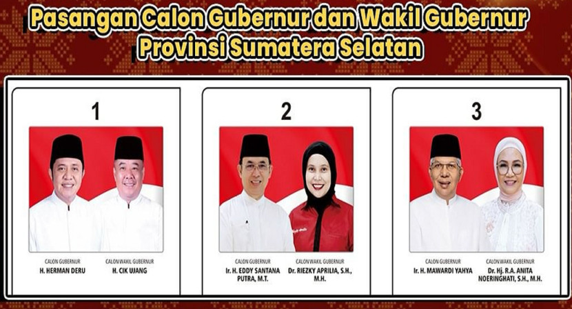 Tiga pasang calon gubernur dan wakil gubernur Sumsel Pilkada 2024. (FOTO: Instagram @kpuprovinsisumsel)