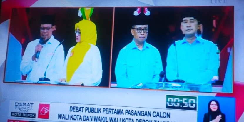 Debat perdana Pilkada Kota Depok di siarkan langsung di tvOne, Ahad (03/11/2024). (Foto: Dok Ruzka Indonesia)