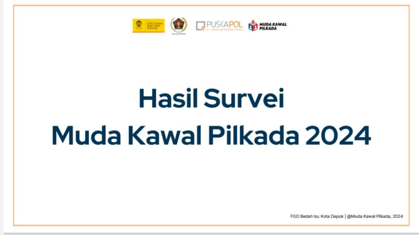 Flayer Hasil Survei Muda Kawal Pilkada Kota Depok 2024 yang diinisiasi mahasiswa FISIP UI bekerja sama dengan Puskapol UI dan PWI Kota Depok. (Foto: Dok Ruzka Indonesia)