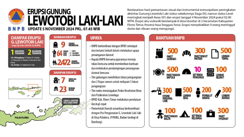 Update Laporan dari Gunung Lewotobi Laki-laki  Korban Meninggal Dunia 9 Orang, 1 Kritis