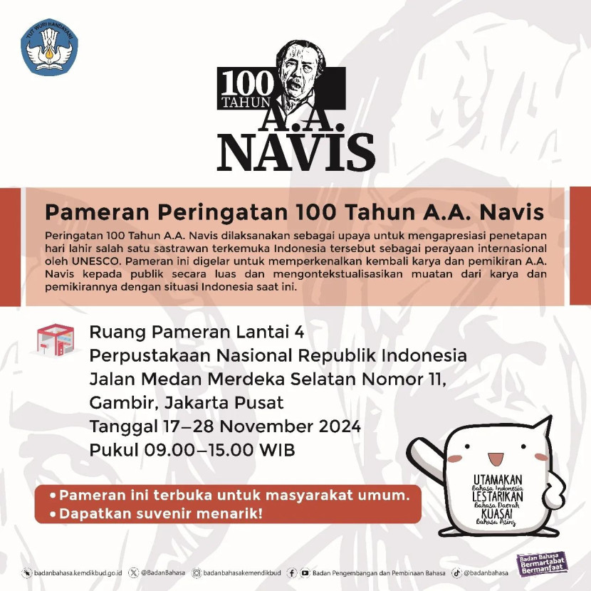 Flyer peringatan 100 Tahun AA Navis. (FOTO: Badan Bahasa)