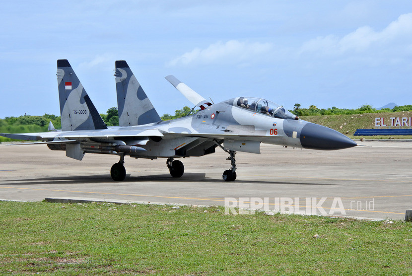 Pesawat tempur Sukhoi Su-30 milik TNI AU. Sumber:Antara/Kornelis Kaha