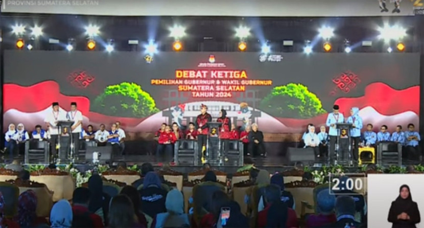 Debat ketiga Pilkada Gubernur - Wakil Gubernur Sumsel 2024. (FOTO: Tangkapan layar KPU Sumsel)