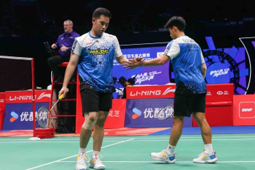 Pasangan ganda putra Sabar Karyaman Gutama/Moh Reza Pahlevi Isfahani. Indonesia mengirimkan wakil ke semua sektor di BWF World Tour Finals 2024. (PBSI)